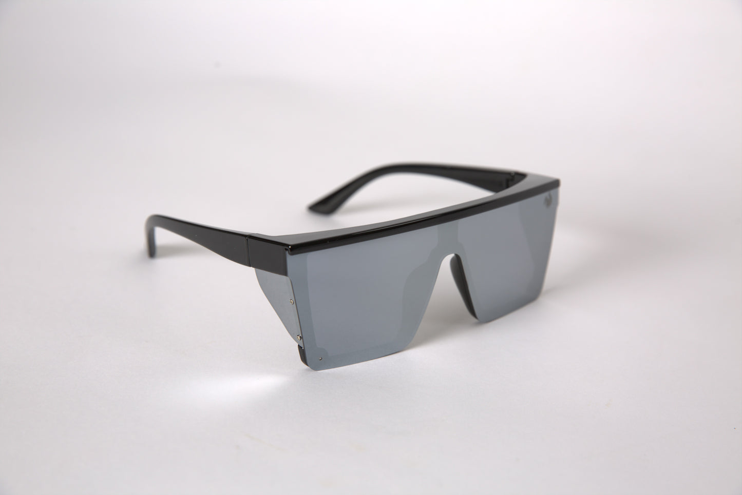 Safety Glasses - Chrome Tint, Full Lens, Black Edge Frame.