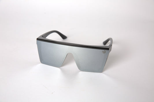 Safety Glasses - Chrome Tint, Full Lens, Black Edge Frame.